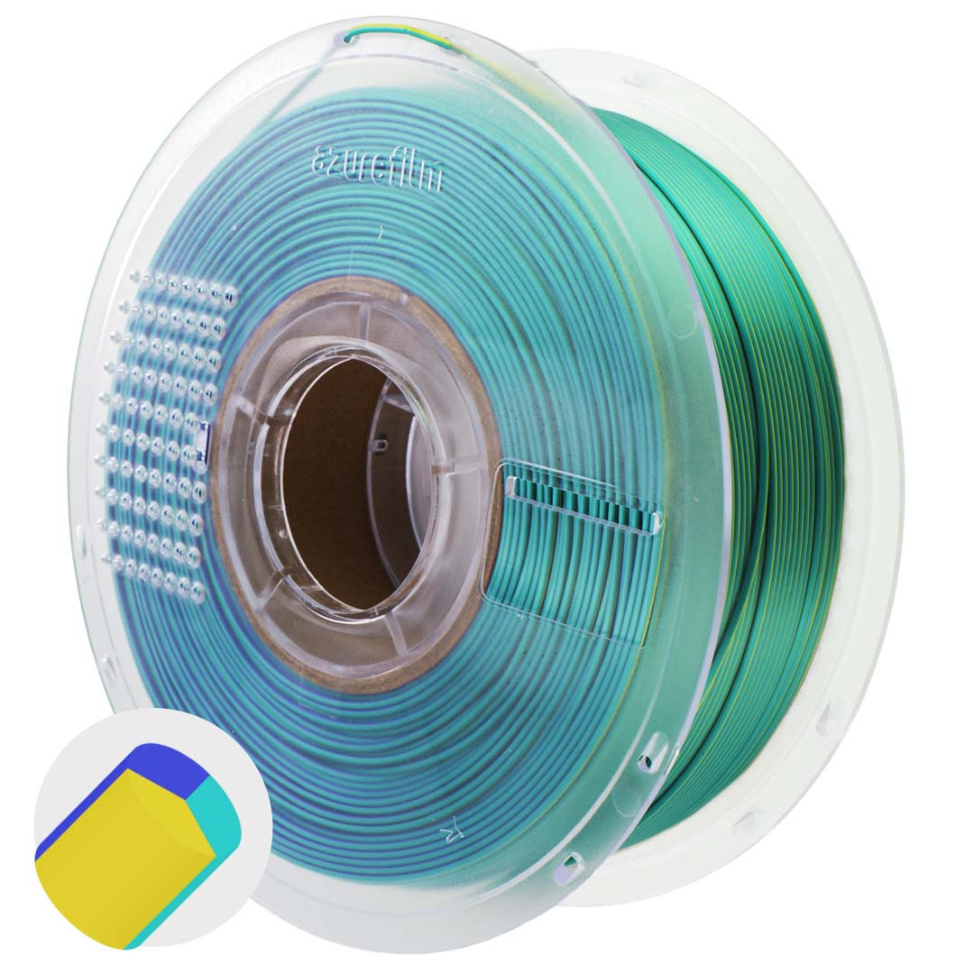 PLA Silk Tri Color Peacock Bloom 1 3d-filament-PLA-Silk-Tri-Color-Peacock-Bloom-Master-Spool-Front-azurefilm