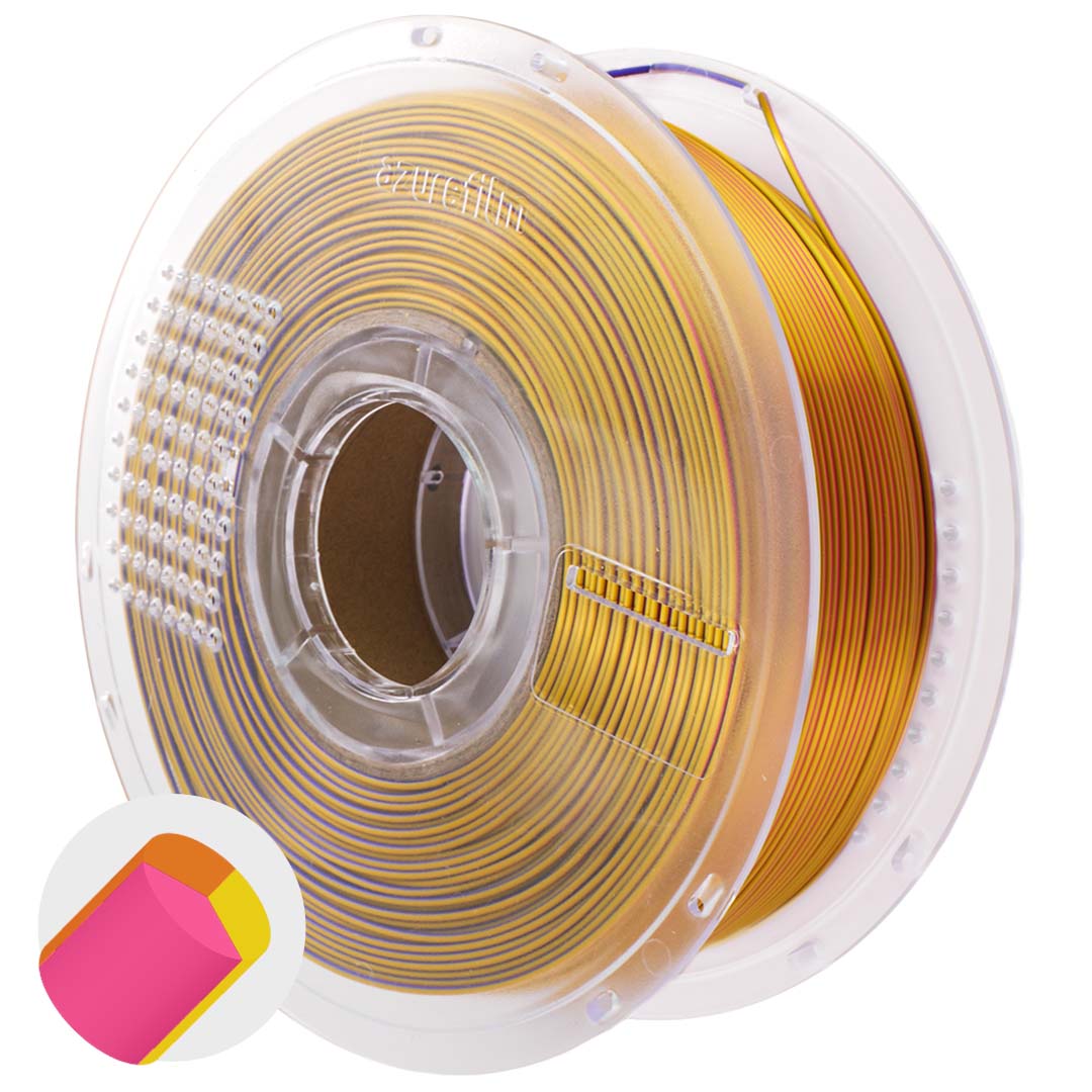 PLA Silk Tri Color Sunset Blaze 2 3d-filament-PLA-Silk-Tri-Color-Sunset-Blaze-Master-Spool-Front-azurefilm